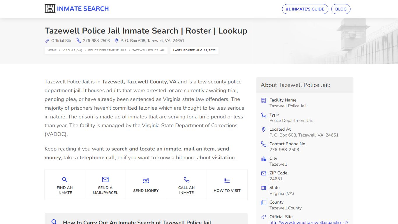 Tazewell Police Jail Inmate Search | Roster | Lookup